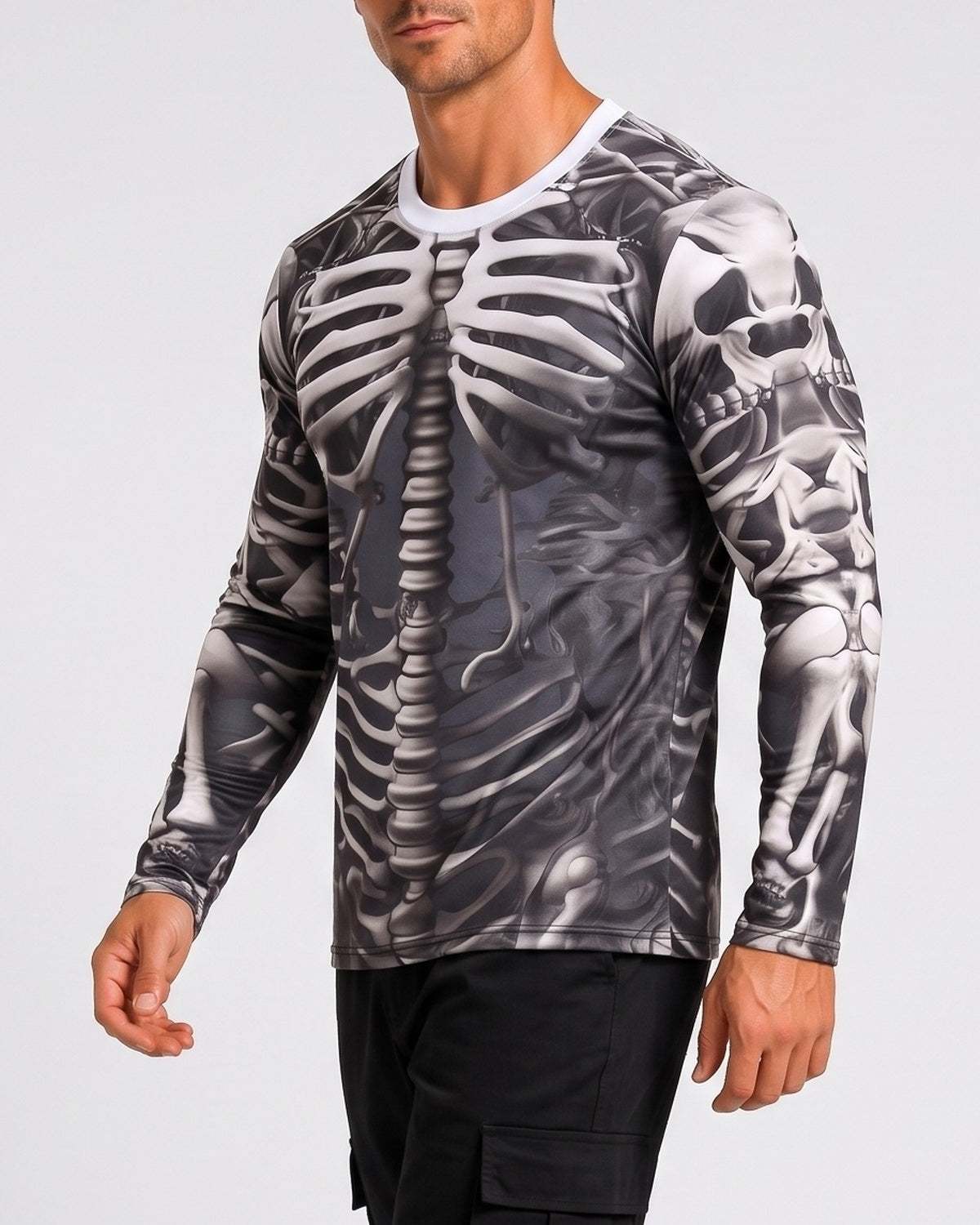 Men's Halloween 3D Skull Print Long-Sleeve T-Shirt