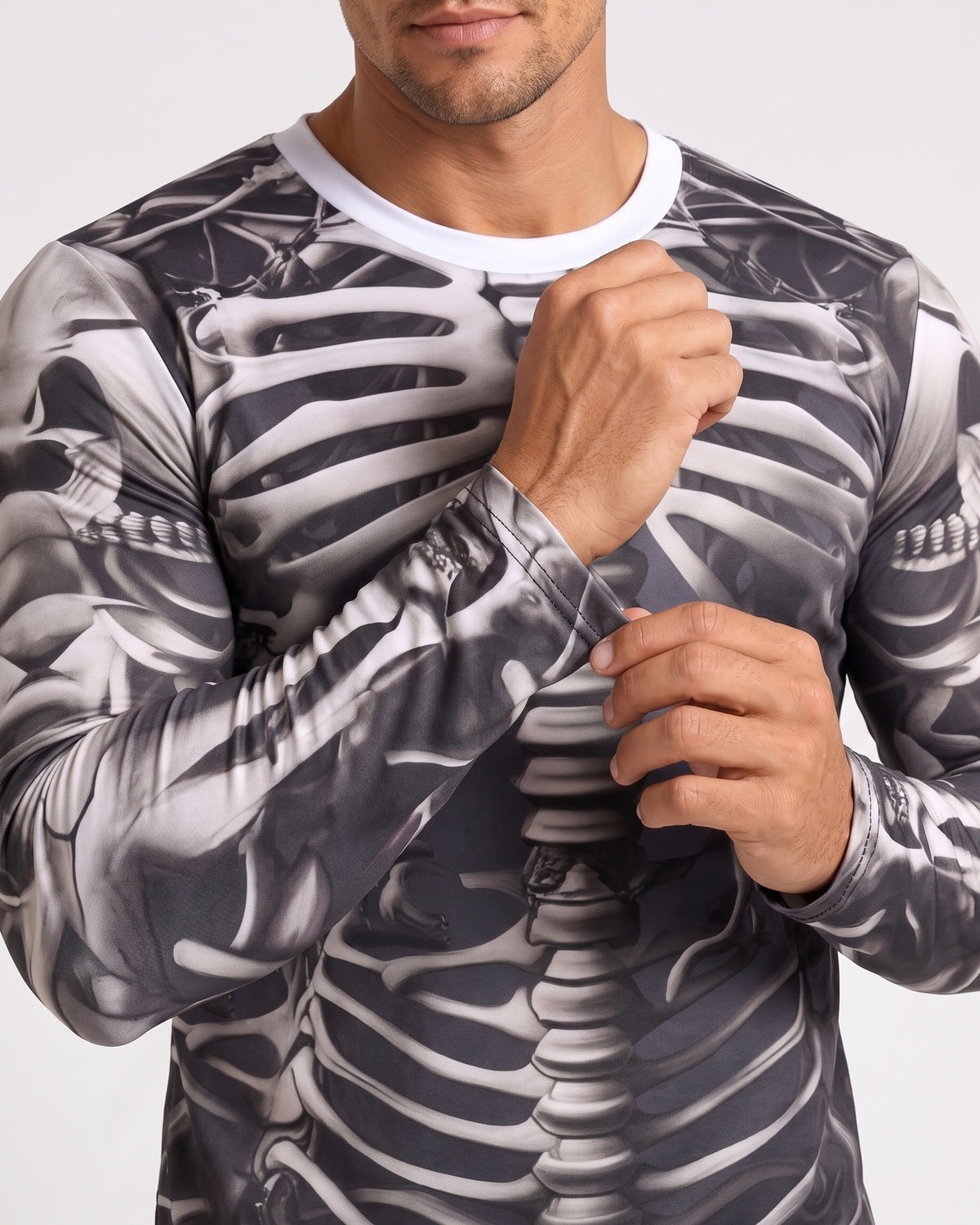 Men's Halloween 3D Skull Print Long-Sleeve T-Shirt