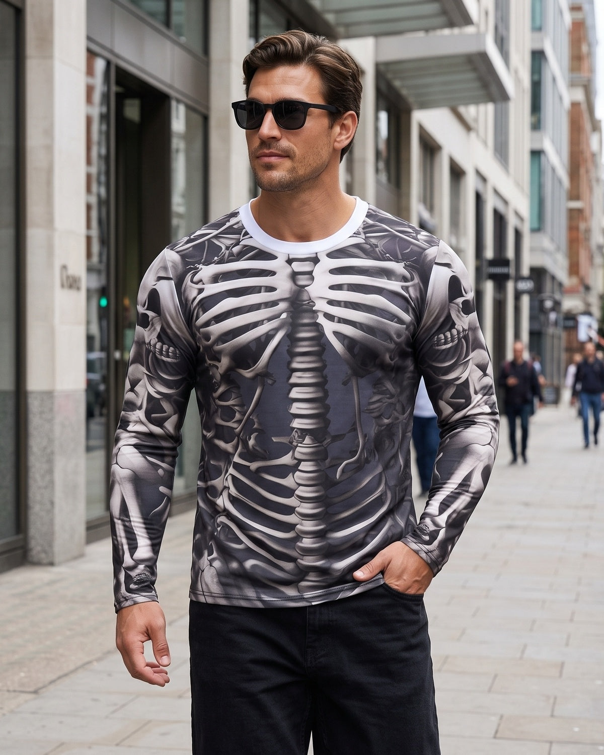 Men's Halloween 3D Skull Print Long-Sleeve T-Shirt