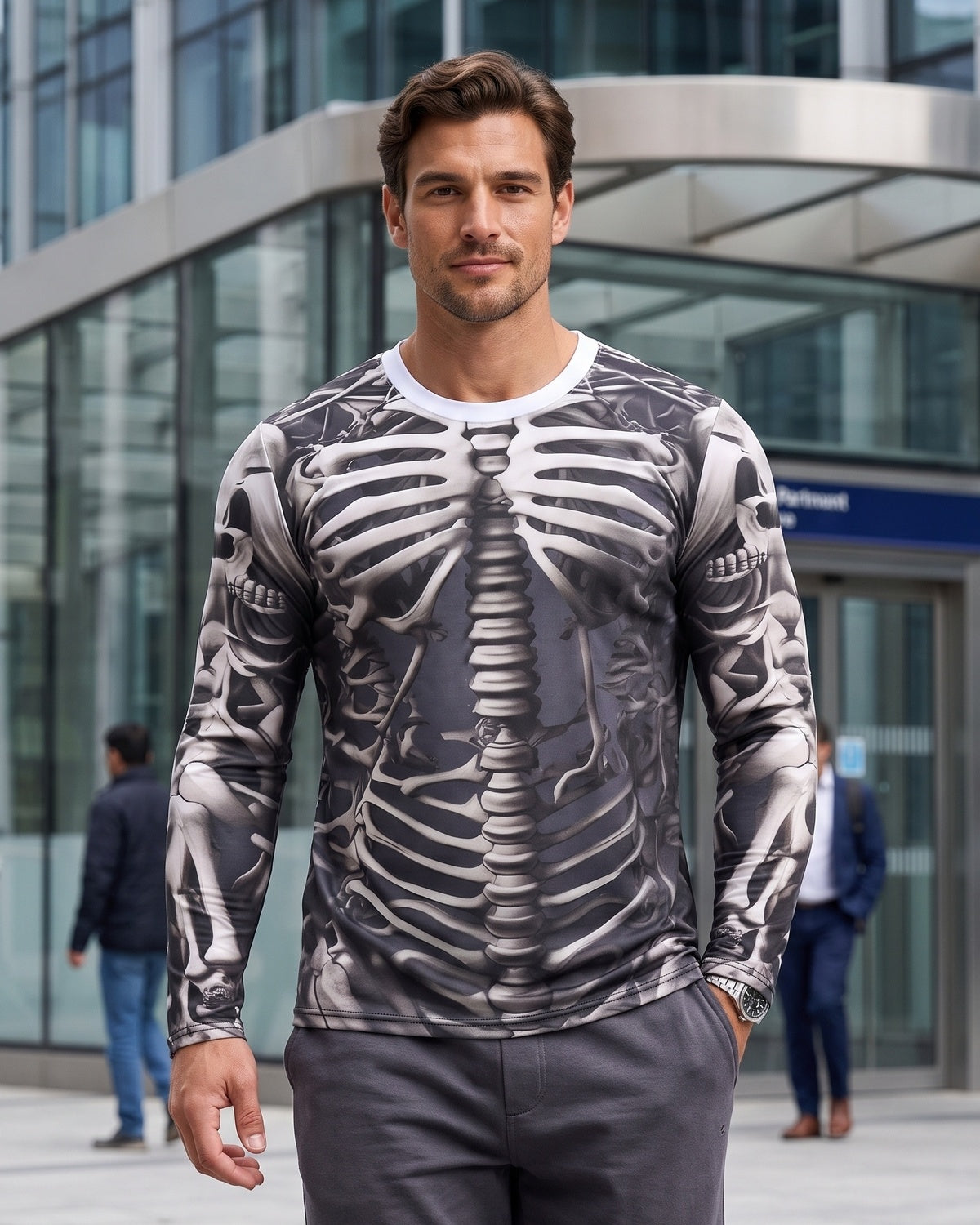 Men's Halloween 3D Skull Print Long-Sleeve T-Shirt