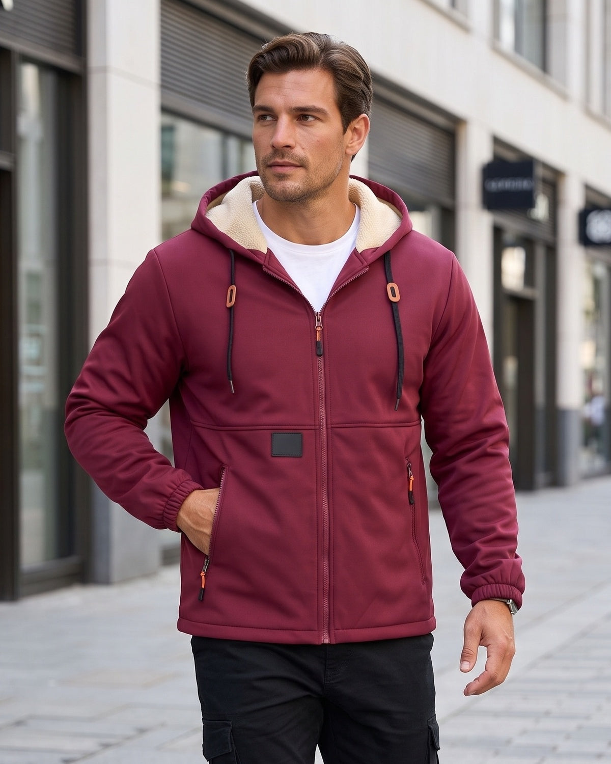 Men's solid color pullover hooded jacket