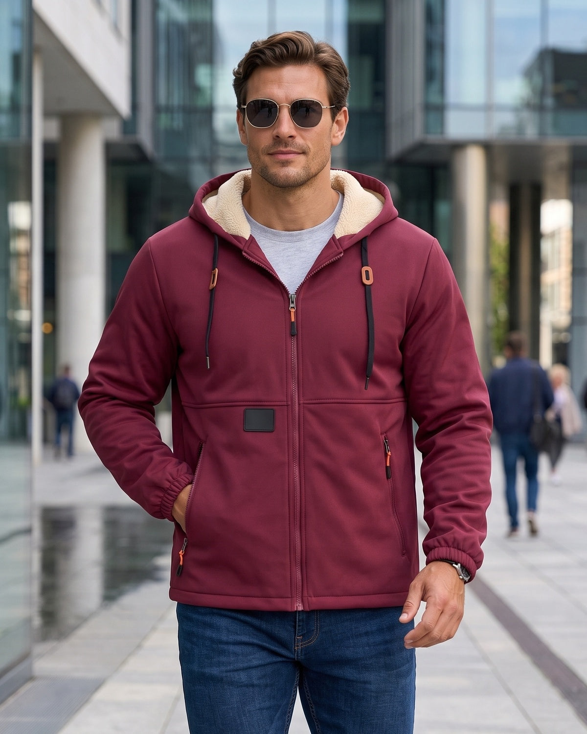 Men's solid color pullover hooded jacket