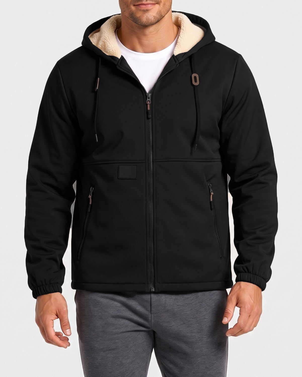 Men's solid color pullover hooded jacket