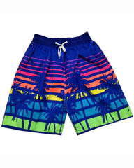 Big & Tall Men's Hawaii. Striped Violet Layered Gradient Coconut Tree Seaside Beach Pants