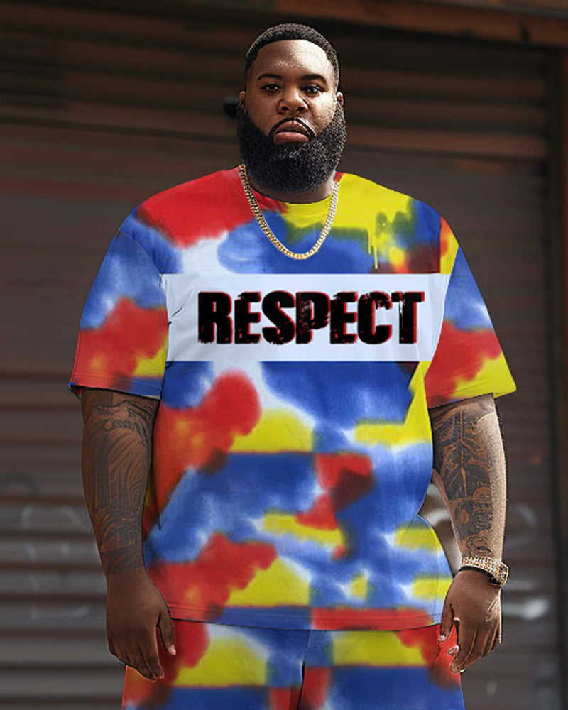 Street Casual Colorful Tie-Dye Respect Letter Print Large Men's Suit