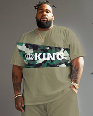 Street Casual Army Green Spelling Camouflage King Letter Print Large Men's Set