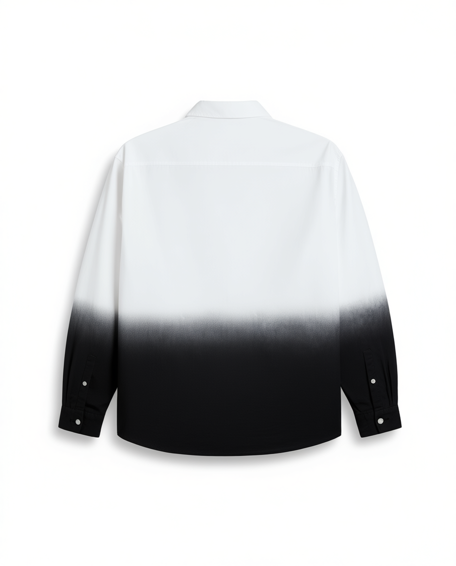 Men's Plus Size Landscape Ink White & Black Gradient Contrast Long Sleeve Lapel Shirt