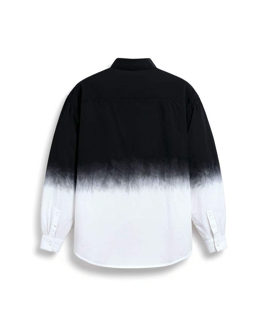 Men's Plus Size Landscape Ink Black & White Gradient Contrast Long Sleeve Lapel Shirt