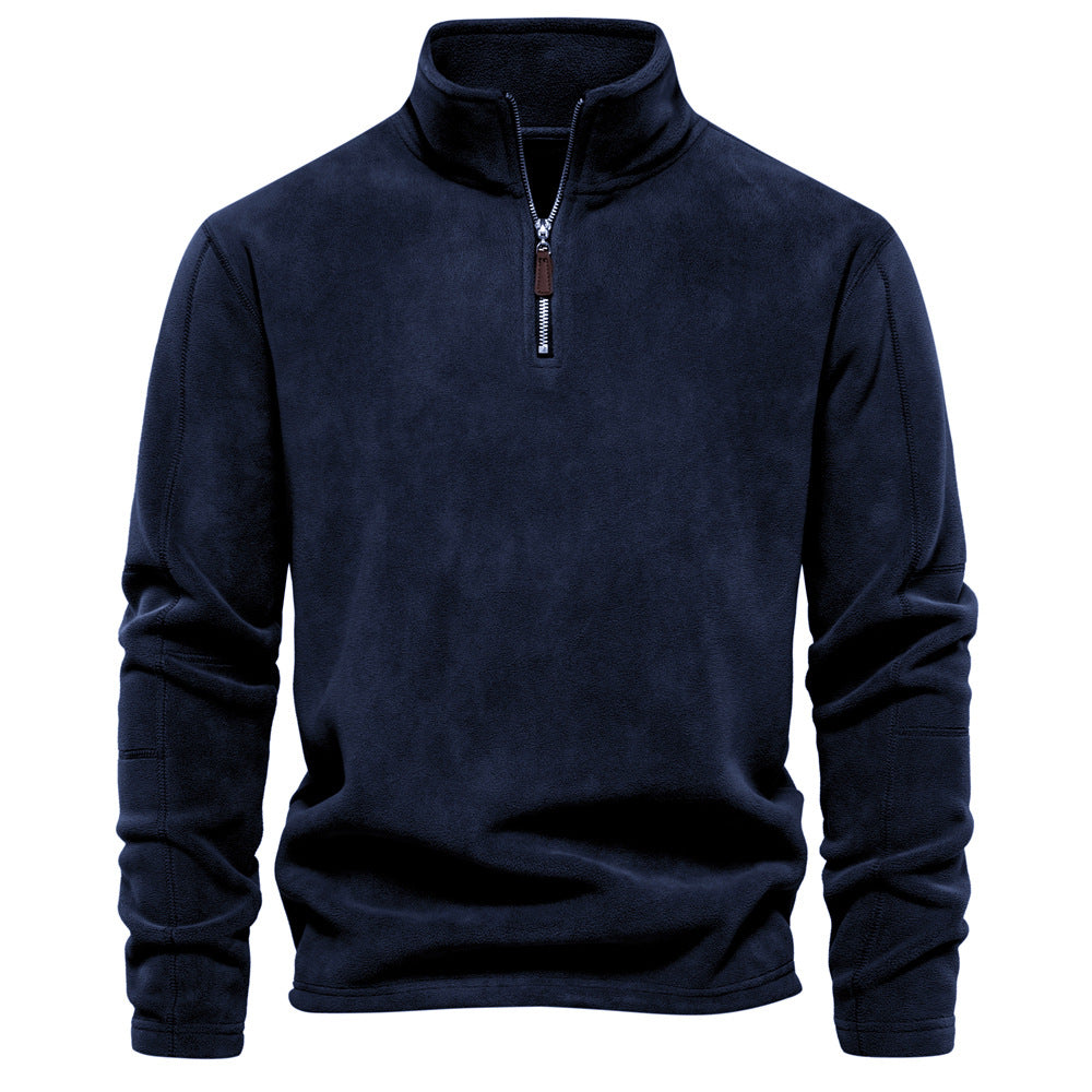 Big & Tall Men's Fleece Stand Collar Half Zipper Long Sleeve Sweater S-2XL