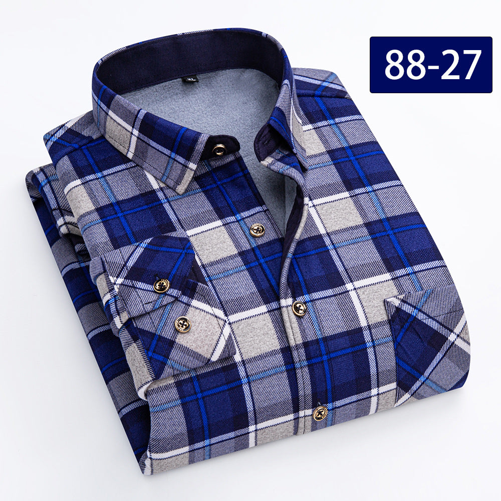 Big & Tall Men's Double-sided Velvet Padded Plaid Long Sleeve Shirt L-8XL