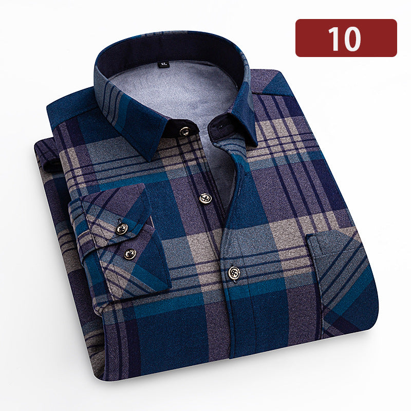 Big & Tall Men's Double-sided Velvet Padded Plaid Long Sleeve Shirt L-8XL