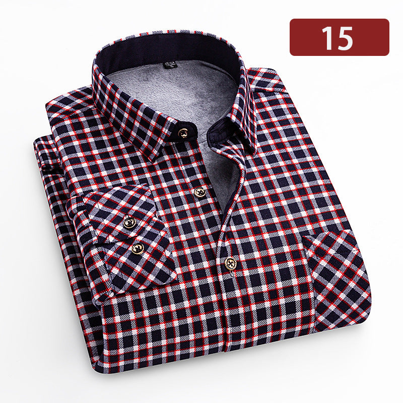 Big & Tall Men's Double-sided Velvet Padded Plaid Long Sleeve Shirt L-8XL
