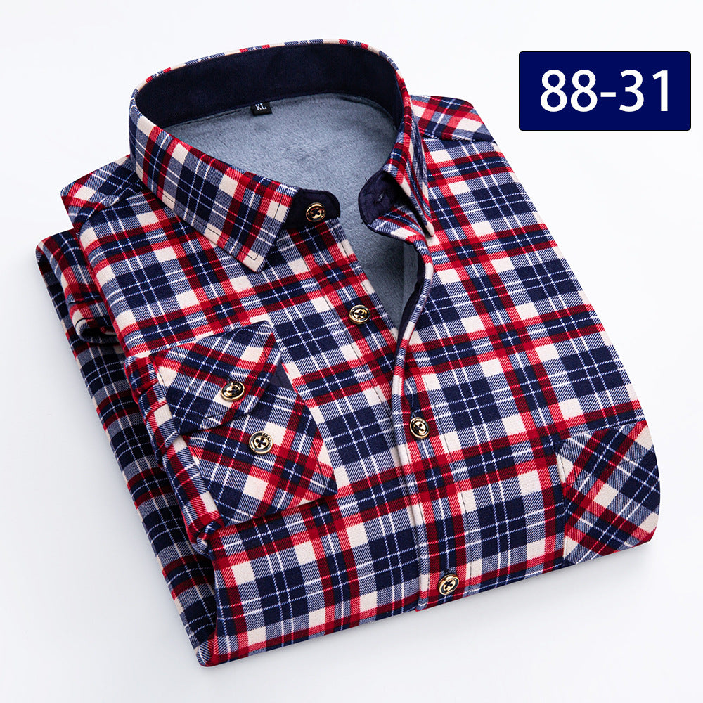 Big & Tall Men's Double-sided Velvet Padded Plaid Long Sleeve Shirt L-8XL