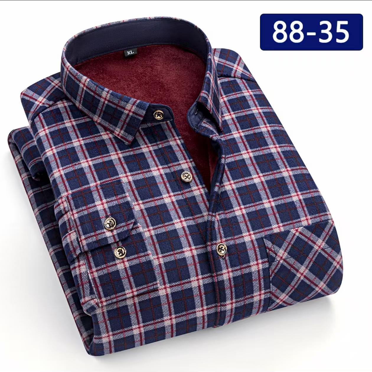 Big & Tall Men's Double-sided Velvet Padded Plaid Long Sleeve Shirt L-8XL