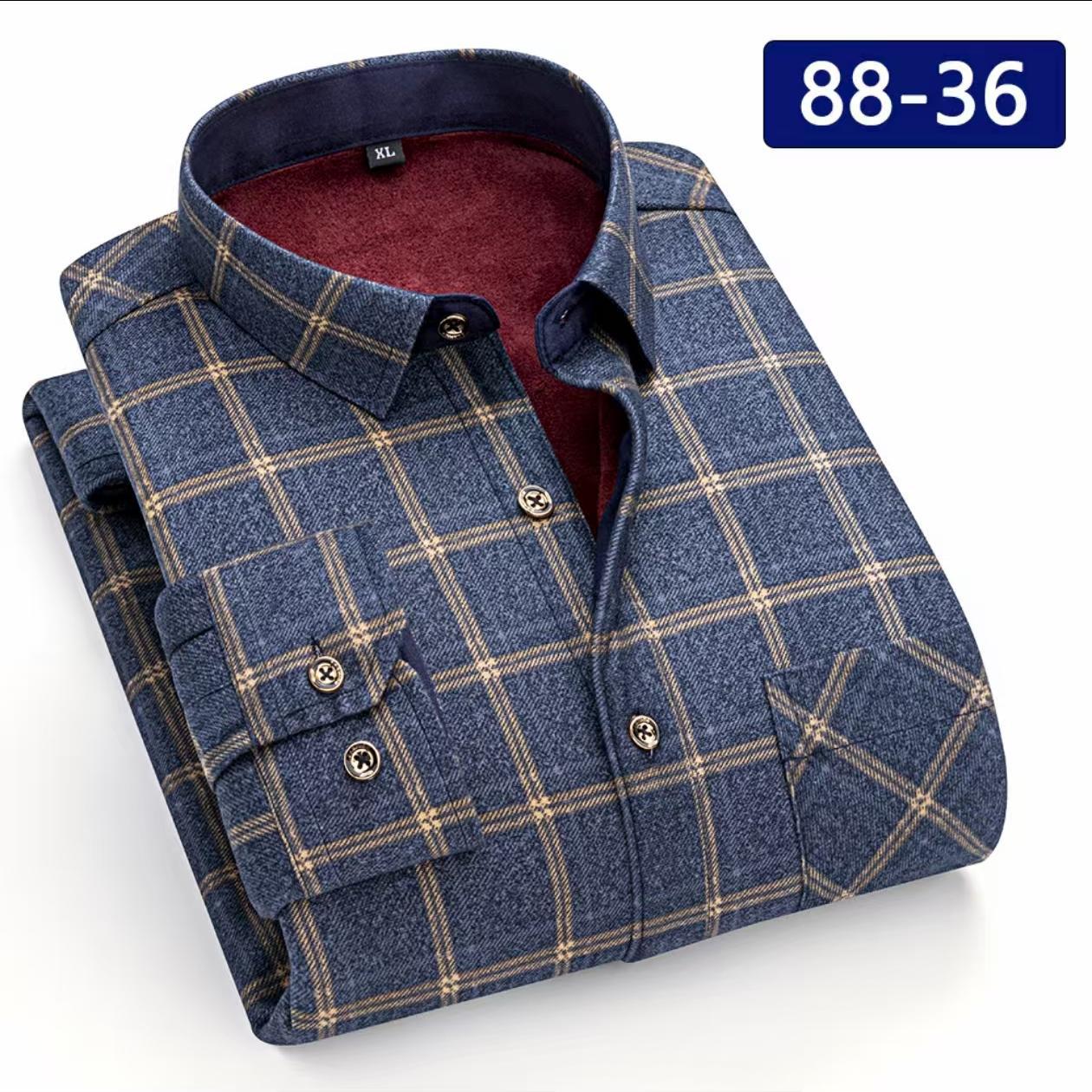 Big & Tall Men's Double-sided Velvet Padded Plaid Long Sleeve Shirt L-8XL