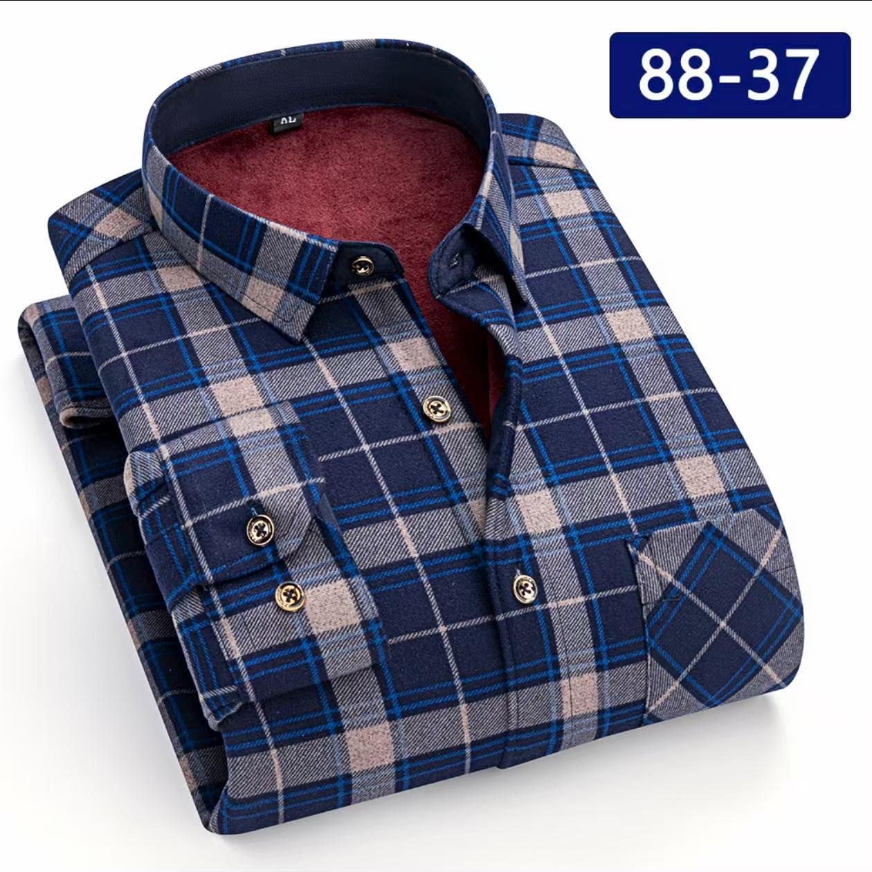 Big & Tall Men's Double-sided Velvet Padded Plaid Long Sleeve Shirt L-8XL