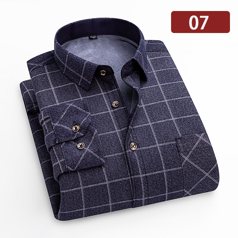 Big & Tall Men's Double-sided Velvet Padded Plaid Long Sleeve Shirt L-8XL