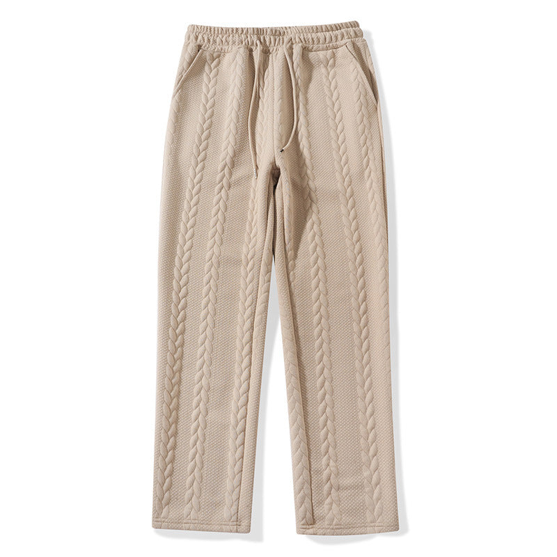 Big & Tall Men's Solid Color Tether Jacquard Knit Straight Pants XS-2XL