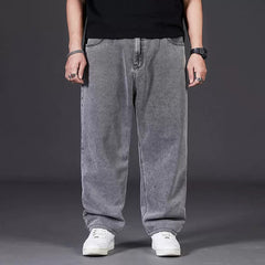 Big & Tall Men's Classic Solid Color Loose Straight Jeans Elastic Waist Trousers 29-48