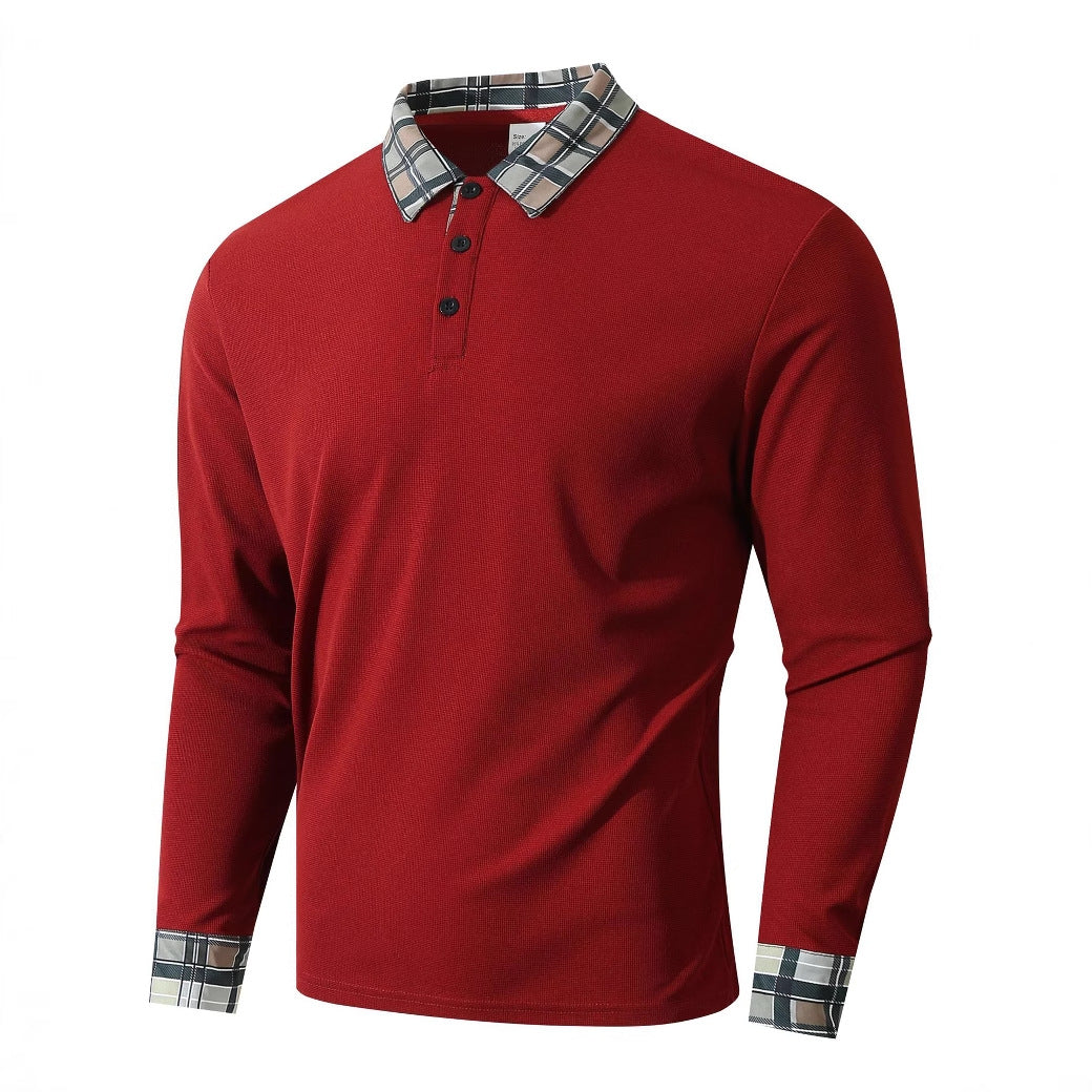 Big & Tall Men's Plaid Long-sleeved Polo Shirt With Lapel S-2XL