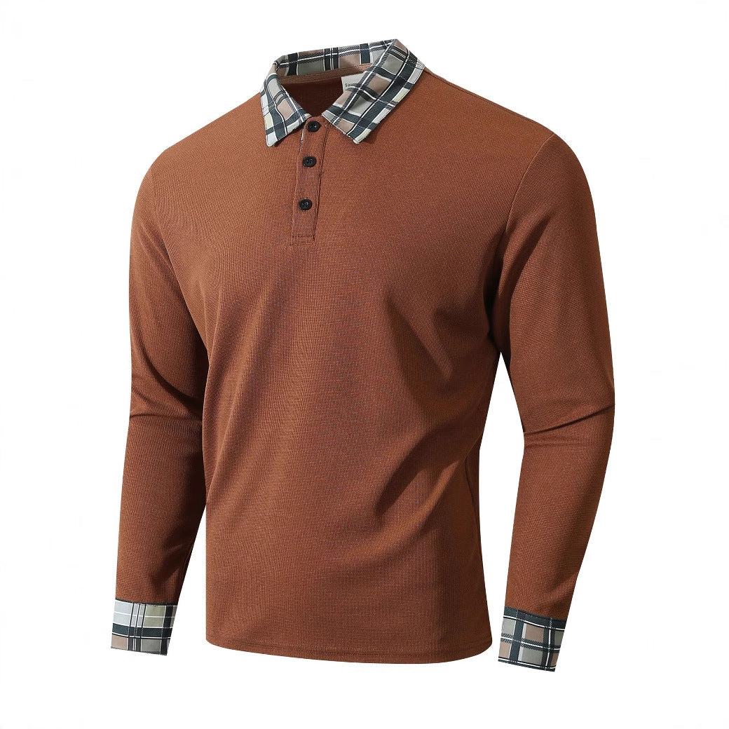 Big & Tall Men's Plaid Long-sleeved Polo Shirt With Lapel S-2XL