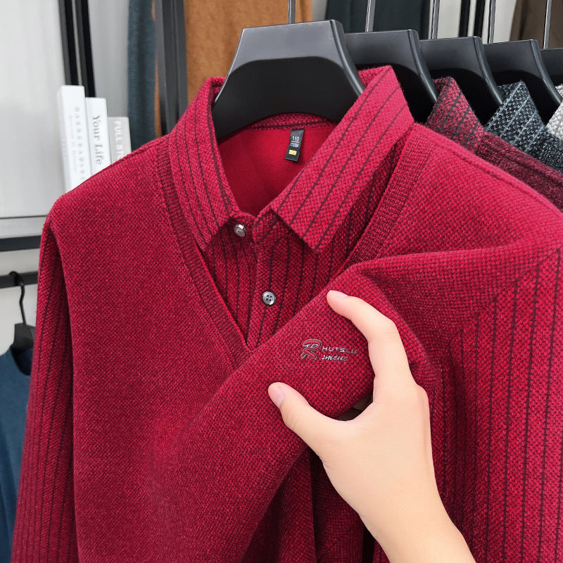 Big & Tall Men's Fake Two-piece Lapel Padded Sweater M-4XL