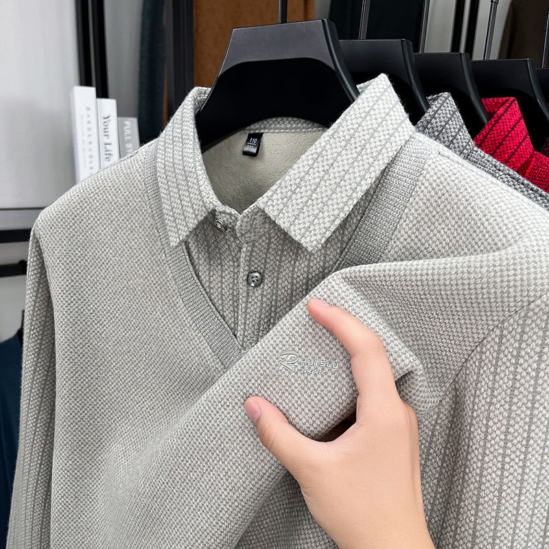 Big & Tall Men's Fake Two-piece Lapel Padded Sweater M-4XL