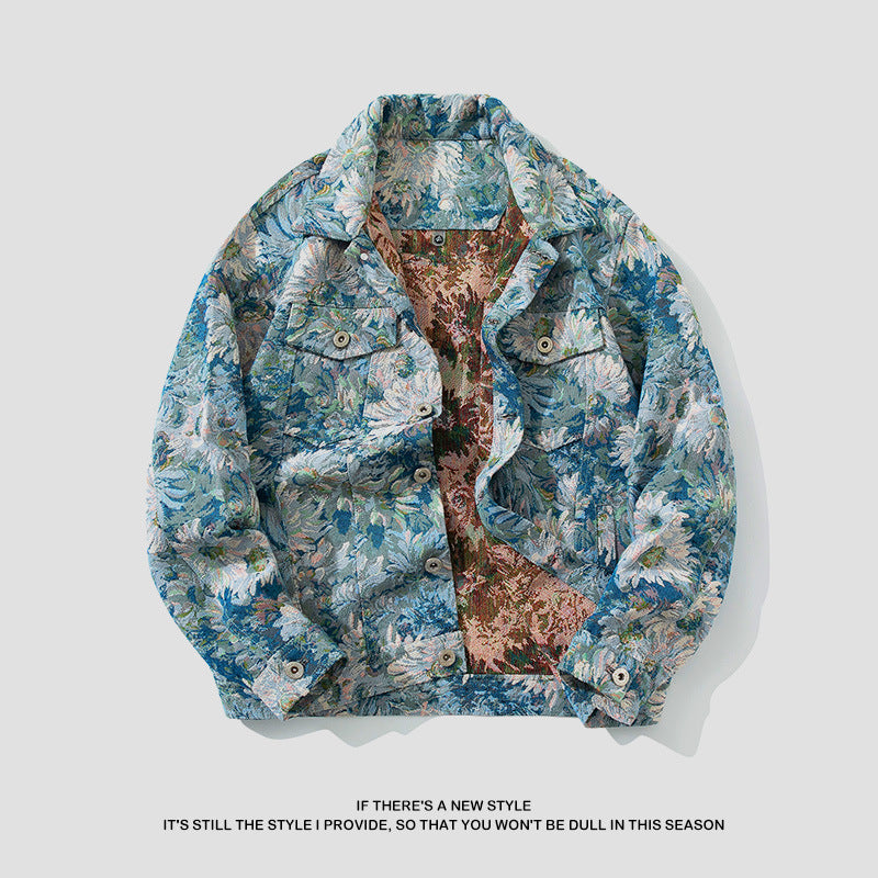 Big & Tall Men's Embroidered Denim Jacket Coat M-4XL