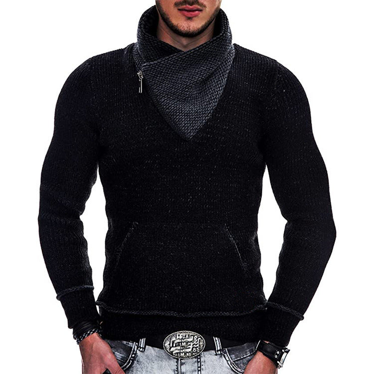 Big & Tall Men's Turtleneck Pocket Knitwear Long Sleeve Sweater S-3XL