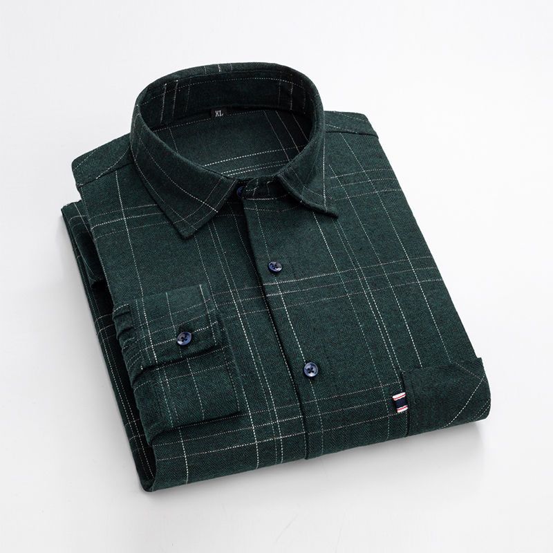 Big & Tall Men's Cotton Sanding Plaid Striped Long Sleeve Shirt M-5XL