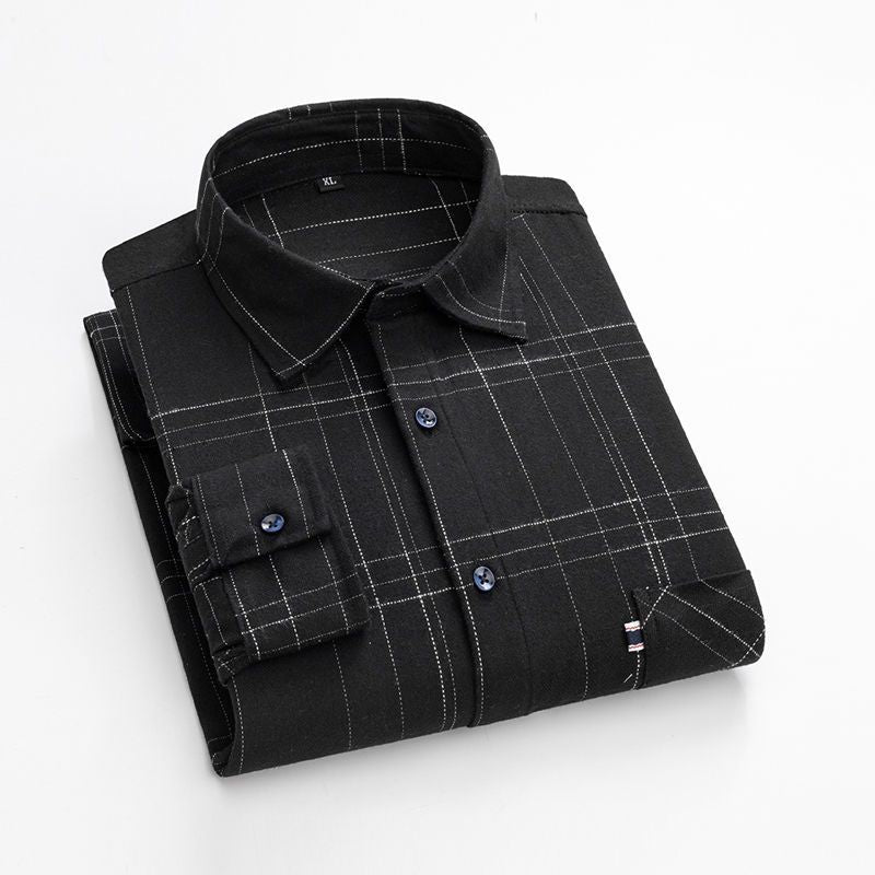 Big & Tall Men's Cotton Sanding Plaid Striped Long Sleeve Shirt M-5XL