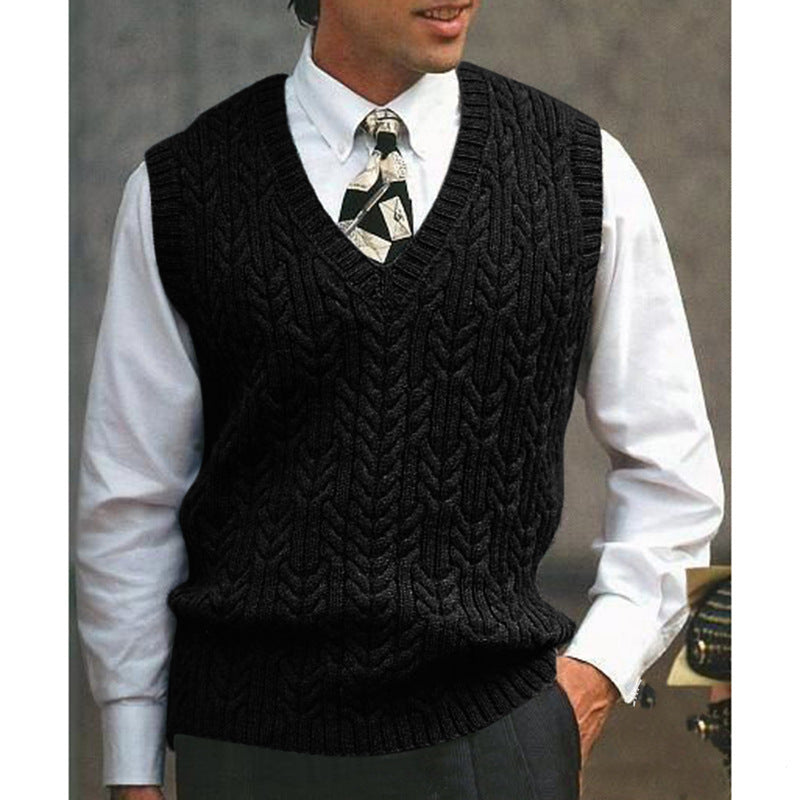 Big & Tall Men's Solid Color Twisted V-neck Knitted Waistcoat S-3XL