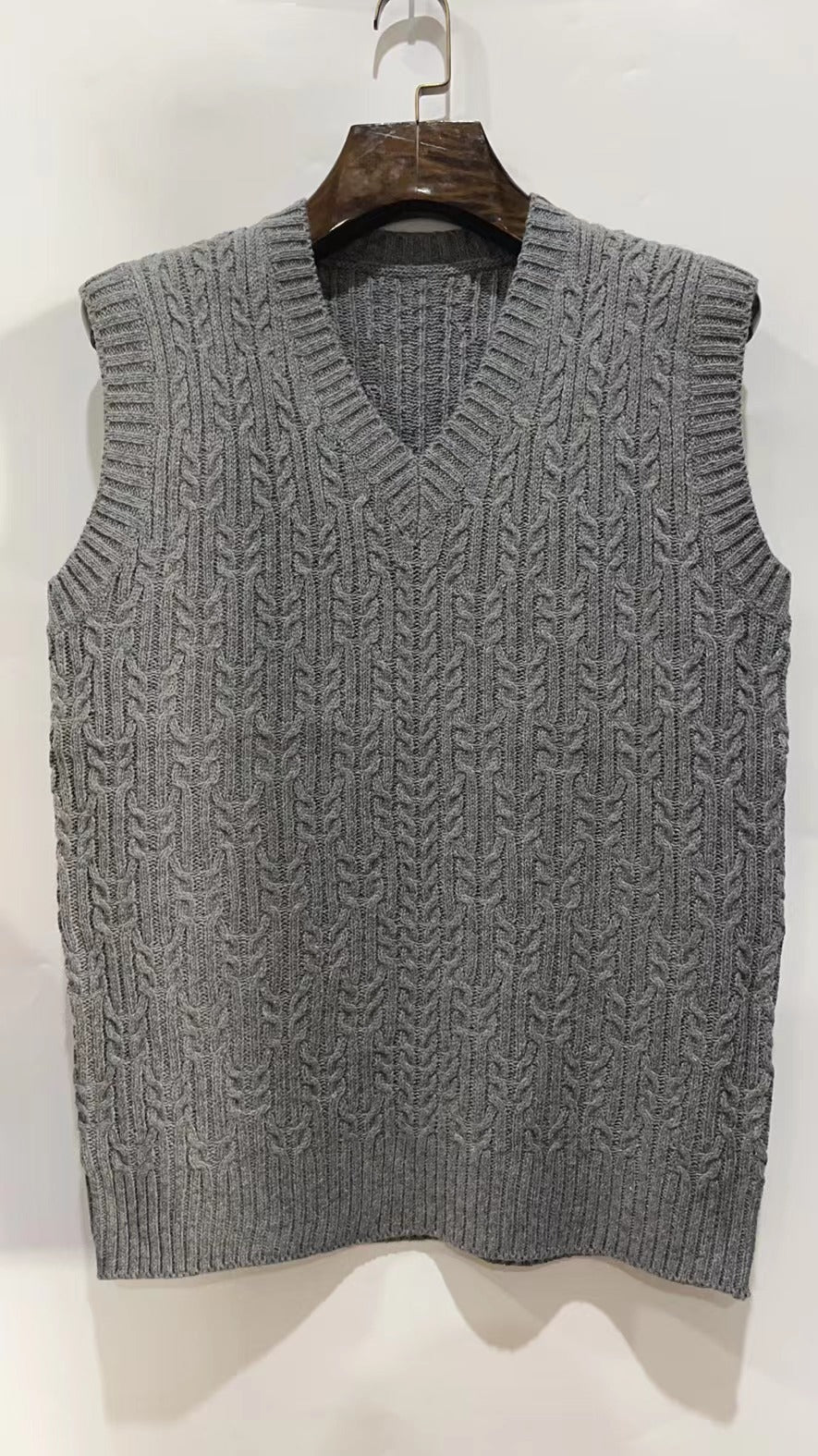 Big & Tall Men's Solid Color Twisted V-neck Knitted Waistcoat S-3XL