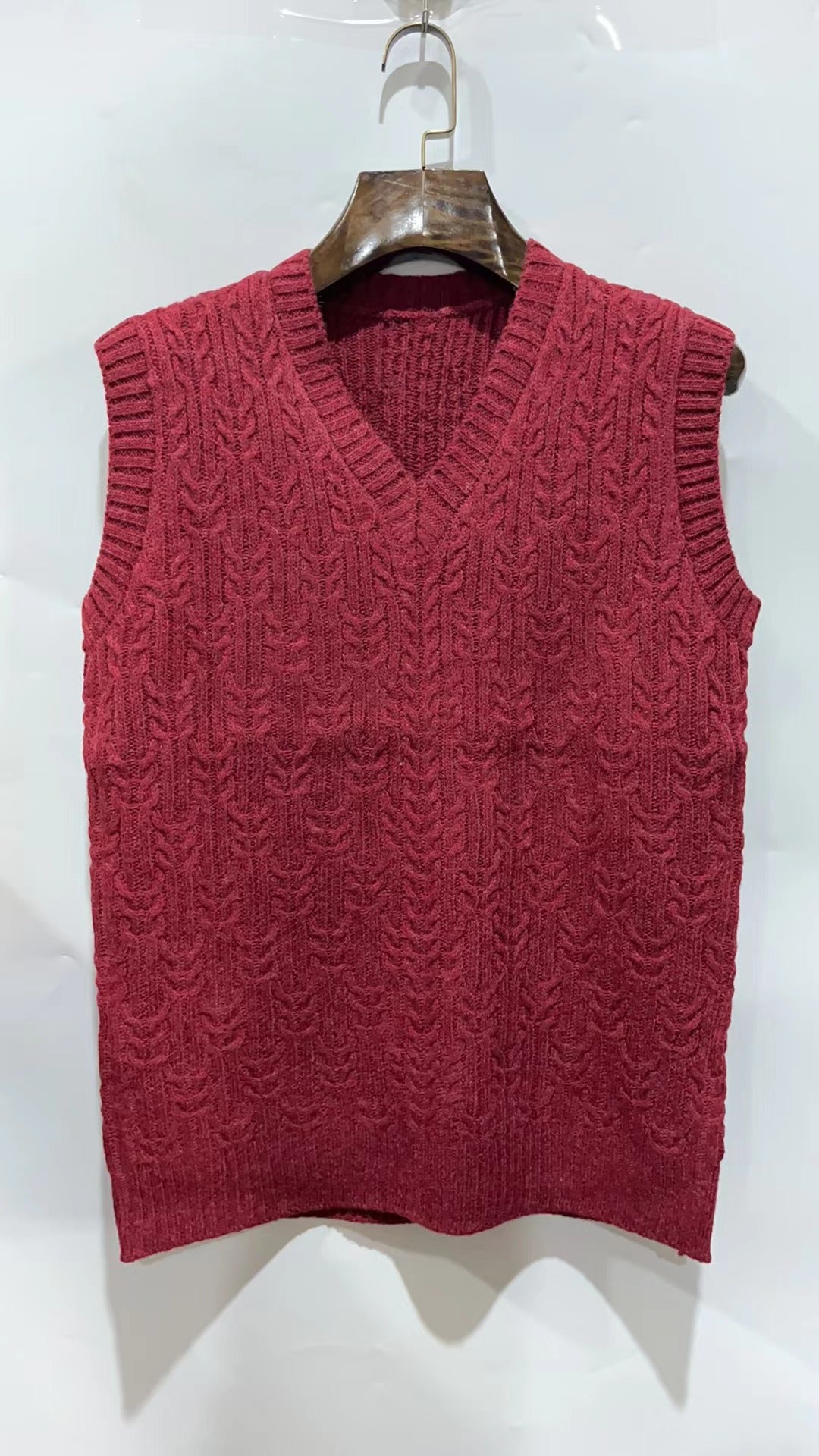 Big & Tall Men's Solid Color Twisted V-neck Knitted Waistcoat S-3XL