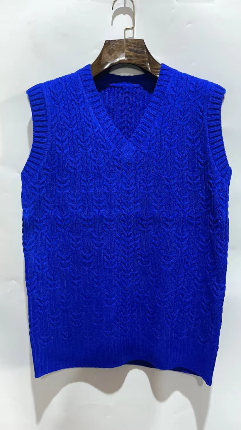 Big & Tall Men's Solid Color Twisted V-neck Knitted Waistcoat S-3XL
