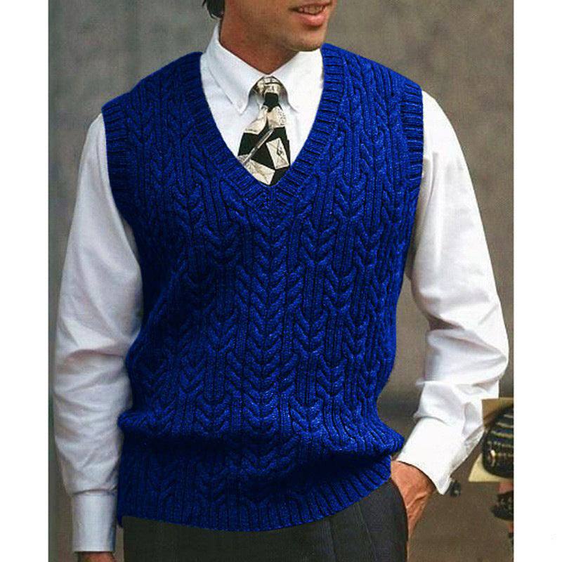Big & Tall Men's Solid Color Twisted V-neck Knitted Waistcoat S-3XL