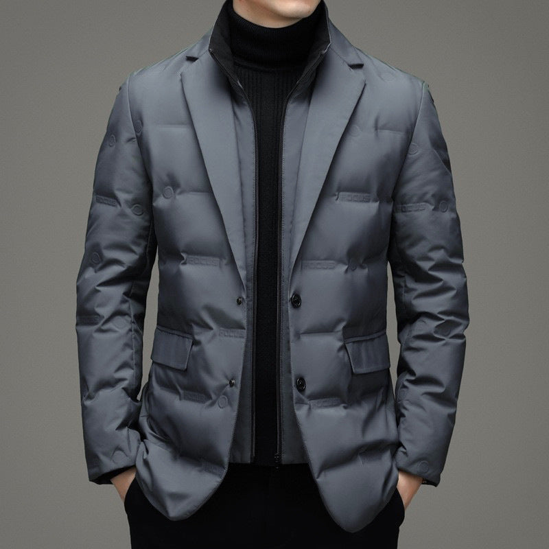 Big & Tall Men's Winter Down Suit Can Be Removable With Vertical Collar Fake Two-piece M-6XL