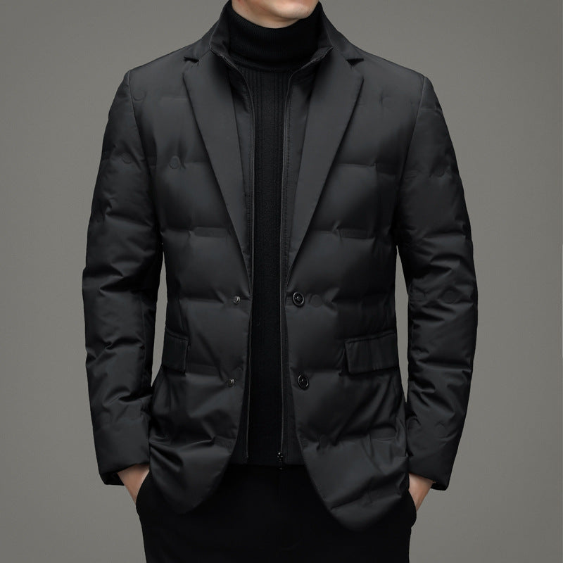 Big & Tall Men's Winter Down Suit Can Be Removable With Vertical Collar Fake Two-piece M-6XL