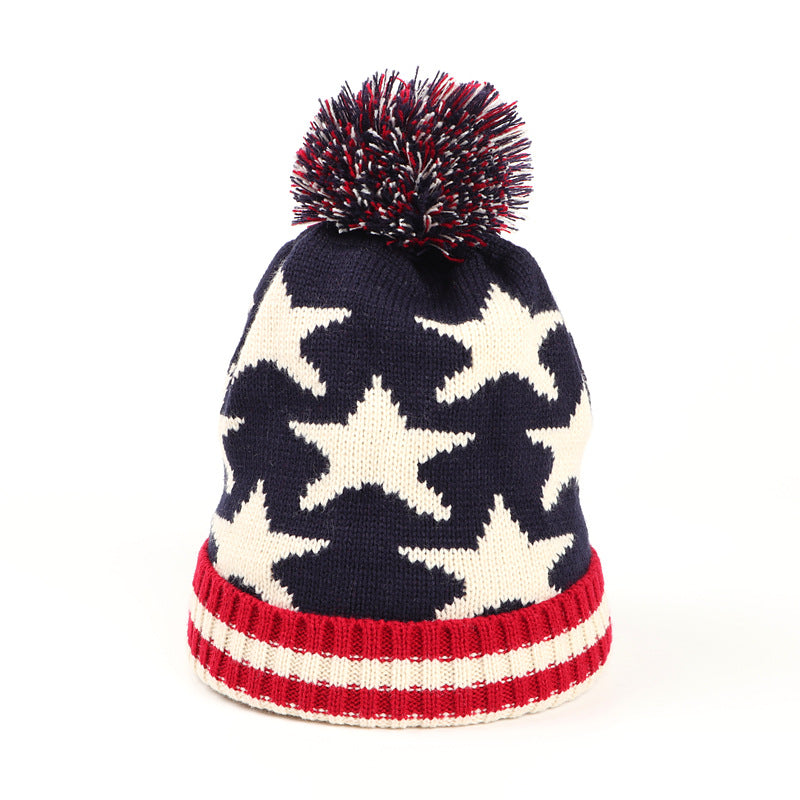 Rice Flag Star Striped Knitted Hat For Men And Women