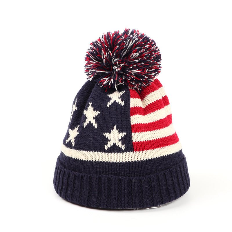 Rice Flag Star Striped Knitted Hat For Men And Women