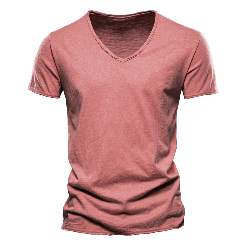 Big & Tall Men's Solid Color Slub Cotton V-Neck Short-Sleeved T-Shirt S-5XL