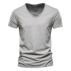 Big & Tall Men's Solid Color Slub Cotton V-Neck Short-Sleeved T-Shirt S-5XL