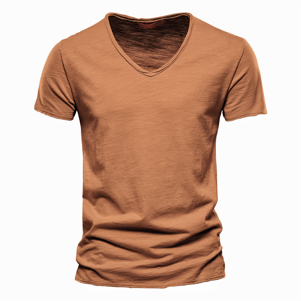 Big & Tall Men's Solid Color Slub Cotton V-Neck Short-Sleeved T-Shirt S-5XL
