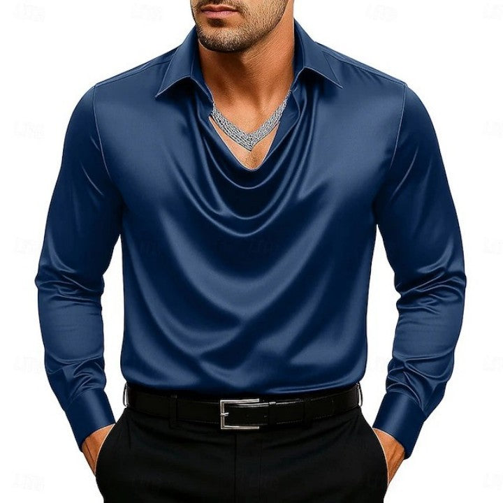 Big & Tall Men's Solid Color Simple Swing Collar Shirt S-3XL