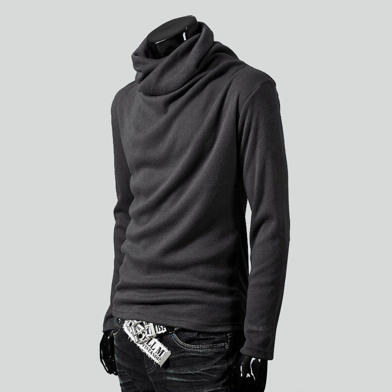 Big & Tall Men's Thin Pile Collar Long Sleeve Base Shirt Simple High Collar T-shirt M-3XL