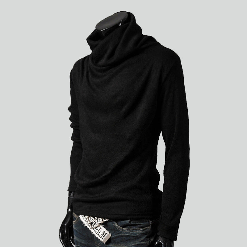 Big & Tall Men's Thin Pile Collar Long Sleeve Base Shirt Simple High Collar T-shirt M-3XL