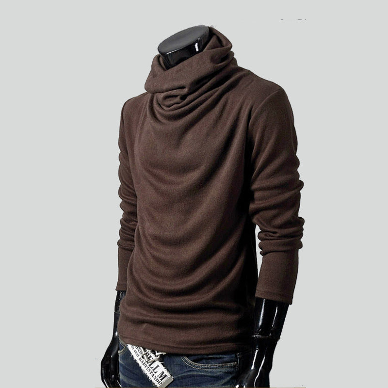 Big & Tall Men's Thin Pile Collar Long Sleeve Base Shirt Simple High Collar T-shirt M-3XL