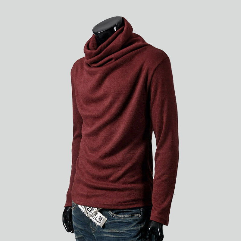 Big & Tall Men's Thin Pile Collar Long Sleeve Base Shirt Simple High Collar T-shirt M-3XL