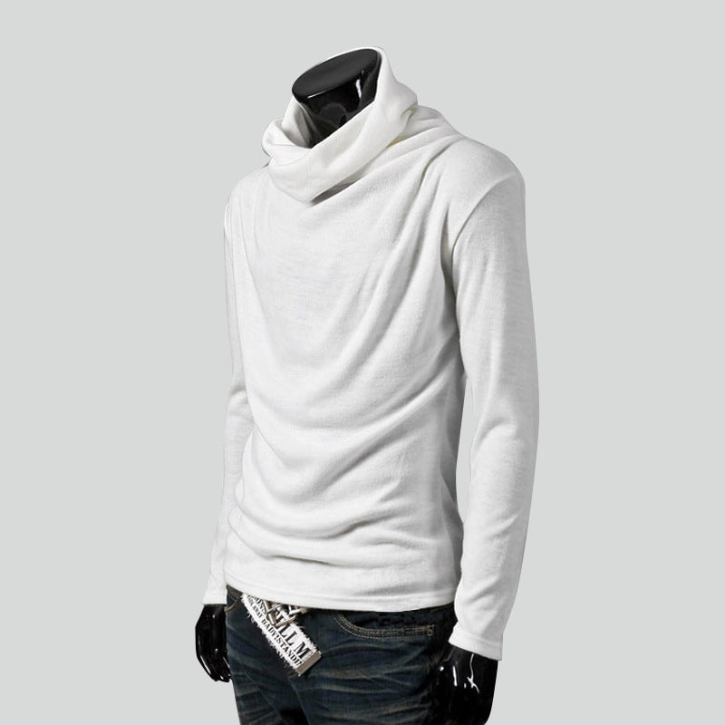 Big & Tall Men's Thin Pile Collar Long Sleeve Base Shirt Simple High Collar T-shirt M-3XL