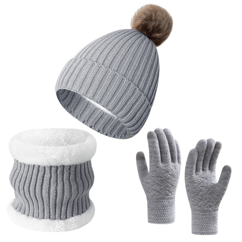 Winter Thickened Gloves Hat Scarf Three-piece Suit